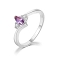 Elegant silver ring with marquise-cut purple zircon and curved band design - Silver Tone Purple Stone