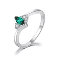 Minimalist marquise green zircon ring with silver finish and sparkling side stones - White Gold with Green Zircon