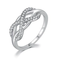 Polished silver infinity bow ring with micro-pave white cubic zirconia in 45-degree view - Size 11 / Silver Plated White Zirconia