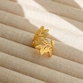 Anillo ajustable de acero inoxidable dorado con diseño delicado de rama de olivo - Abierto Ajustable / Estilo hoja rama de olivo (217) / Dorado