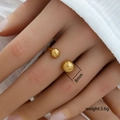 Anillo de acero inoxidable dorado ajustable con doble esfera de 8mm y peso de 3.6g - Abierto Ajustable / Estilo de diseño simple de doble bola (301) / Dorado
