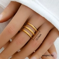 Set de tres anillos apilables dorados ajustables con textura trenzada de acero fino - Abierto Ajustable / Estilo apilable de cuerda retorcida tres en uno (314) / Dorado