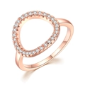 Elegant rose gold hollow circular ring with pavé set cubic zirconia on white background - 4 / Rose Gold Plated White Zirconia
