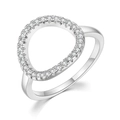 Elegant minimalist silver O-ring for women featuring shimmering pavé set cubic zirconia - 4 / Silver Plated White Zirconia
