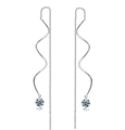 Eleganti orecchini lunghi in argento a catena con pietre tonde di zirconi lucenti - Argento (KC170-2)