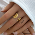 Anillo ajustable de acero inoxidable dorado con diseño de concha marina y estrella de mar - Abierto Ajustable / Estilo de Elementos Oceánicos (300)