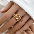 Anillo ajustable de acero inoxidable dorado de 13mm con diseño de cadena hueca - Abierto Ajustable / Estilo Calado de Eslabones (310)