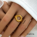 Anillo ajustable de acero inoxidable dorado con diseño de círculo hueco moderno - Abierto Ajustable / Estilo Hueco Geométrico Redondo (296)