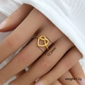 Anillo ajustable de acero inoxidable dorado con diseño de corazón hueco para mujer y hombre - Abierto Ajustable / Estilo hueco entrelazado de doble corazón (308)