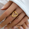 Anillo de corazón dorado ajustable con textura martillada artesanal de moda - Abierto Ajustable / Estilo Corazón Textura Martillada (311)
