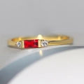 Classic 14K gold plated ring featuring rectangular red zircon and round side stones - US 5 / Gold Red Stone