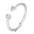 Adjustable silver open ring featuring geometric triangle and round zircon accents - US 5 / Silver Plated White Zirconia