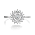 Elegante anillo de flor plateado con circonitas brillantes y una piedra central única - US 5 / Plateado Circonia Blanca