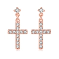 Eleganti orecchini a croce in oro rosa con pavé di pietre di zirconia cubica - Orecchini a nappa in oro rosa