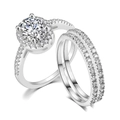 2-piece oval cut bridal engagement ring set with halo and pavé stones in silver finish - 4 / Three-Piece Set / Platinum