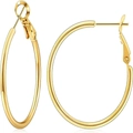 Polished gold large hoop earrings with sleek hollow tube design and secure hinge clasp - 3cm Diameter / Gold