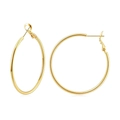 Close-up of polished gold large hoop earrings with needle clasp on white background - 4cm Diameter / Gold