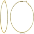 Detail of polished gold hoop earrings with secure pin clasp and smooth metallic surface - 7cm Diameter / Gold