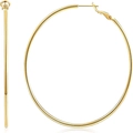 Macro view of polished large gold hoop earrings showing metallic mirror finish and clasp - 6cm Diameter / Gold