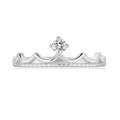 Elegant silver crown ring with round zircon stone and milgrain texture detail - US 7 / White Gold