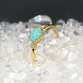 Vintage 14k gold plated ring with oval turquoise stone and sparkling cubic zirconia - 14K Light Gold Emerald Green