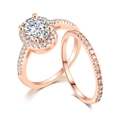 Elegant rose gold oval halo zircon bridal set featuring a pavé band wedding ring - 4 / Two-Piece Set / Rose Gold