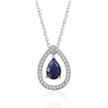 Collana con pendente a goccia in zaffiro blu e alone di zirconi lucidi per donna - Argento Pietra Blu (N110)