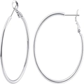 Polished S925 silver hoop earrings with high-shine mirror finish on white background - 4cm Diameter / Silver