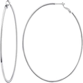 Polished S925 sterling silver hoop earrings with a sleek thin circular design for women - 6cm Diameter / Silver