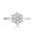 Exquisite silver floral ring featuring marquise-cut zircon petals and a polished finish - US 5 / Platinum White Stone