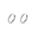 Elegant silver huggie earrings with a row of clear round-cut cubic zirconia stones - Silver 10mm