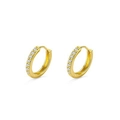 Elegant gold small hoop earrings for women featuring row of sparkling round zircons - Gold Color 10MM