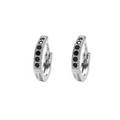 Macro view of silver hoop earrings with micro-pave black cubic zirconia stones - Silver Black Zirconia
