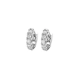 Close-up of silver-tone huggie earrings with sparkling pavé-set round cubic zirconia - Silver White Zircon