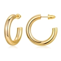 Polished gold hollow C-shaped hoop earrings with minimalist high-shine design - 50mm / K Gold