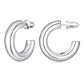 Polished silver 925 pin hollow C-shaped hoop earrings in minimalist silver finish - 50mm / Bright Silver