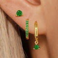 14K gold plated earrings set with green zircon stones and 925 silver needles - Gold Tone Green Rhinestone 3 Pairs Set
