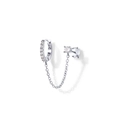 925 silver sun stud earrings with chain and 14K gold zircon, hypoallergenic design - Silver White Zirconia Stud Hoop