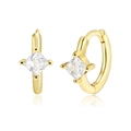 Gold plated S925 silver hoop earrings with square zircon stone in four-claw setting - Square Zirconia Hoop / Gold