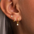 Elegant gold-plated S925 earrings set with brilliant zircons on a model's ear - Gold Tone White Rhinestone 3 Pairs Set