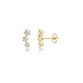 Detailed view of gold S925 earrings featuring three curved cubic zirconia stones - Gold Multiple Stones Stud Earrings
