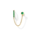 925 silver 14K gold sun drop chain earrings with green emerald zircon and link chain - Gold Green Zirconia Stud Hoop