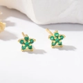 Elegant gold flower stud earrings featuring vibrant green zircons and 925 silver needles - Gold Green Rhinestone Floral Style