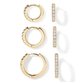 Detailed set of three gold hoop earrings with cubic zirconia in various sizes - Inner Diameter 10MM Pair / Gold