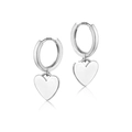 Elegant S925 sterling silver hoop earrings with polished heart charms for women - White Gold