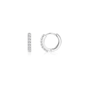Macro detail of S925 sterling silver hoop earrings with sparkling zircon gemstones - Silver Zirconia Earrings
