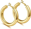 Polished chunky gold hoop earrings with latch back closure shown on a white background - 3cm / Gold