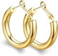 Detailed macro view of large polished golden hoop earrings with a secure clasp closure - 4cm / Gold