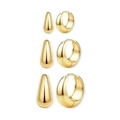 Three pairs of polished gold drop hoop earrings in small, medium, and large sizes - 3 Pairs Set (8/10/12mm) / Gold