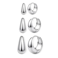 Polished silver metal hoop and drop earring set in three sizes for a modern look - 3 Pairs Set (8/10/12mm) / Silver